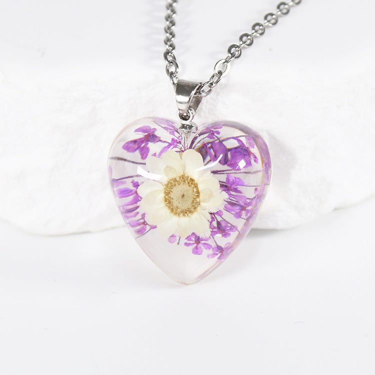 Wholesale 10pcs Small Star Flower Colorful Background Heart Shape Necklace